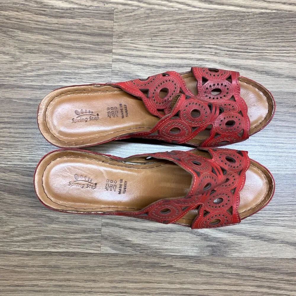 Spring Step Leather Wedge Sandals Labarnas‎ Red Size 41 US 10
